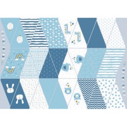 Baumwollstoff Popeline Wimpelketten Panel blau