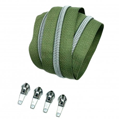 Silber metallisierter Reißverschluss - inklusive 4 Zipper - army
