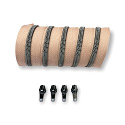 Gunmetal metallisierter Reißverschluss - inklusive 4 Zipper - nude