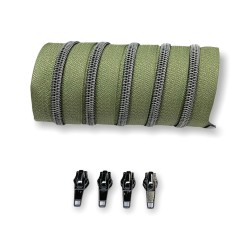 Gunmetal metallisierter Reißverschluss - inklusive 4 Zipper - army