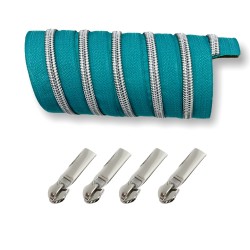 Silber metallisierter Reißverschluss - inklusive 4 Zipper - hellpetrol