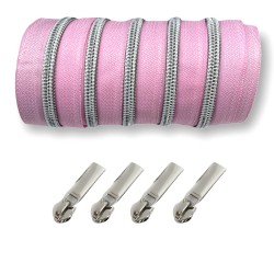 Silber metallisierter Reißverschluss - inklusive 4 Zipper - rosa