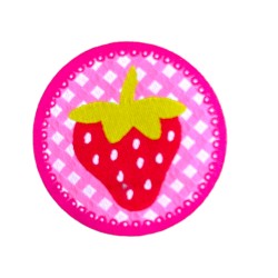 Webetikett Applikation Aufnäher Aufbügler rund Erdbeere rosa