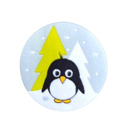 Webetikett Applikation Aufnäher Aufbügler rund Pinguin grau
