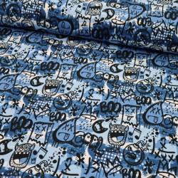 French Terry Sommersweat digital Graffiti Monster - blue