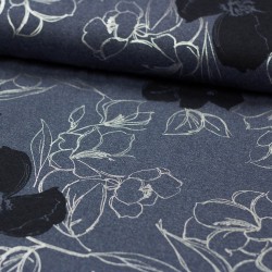 French Terry Metallic - jeans meliert mit großen Blumen in schwarz und silber