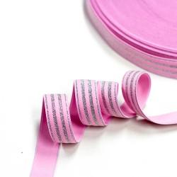 Elastic-Band gestreift mit Lurex silber rosa  20mm breit
