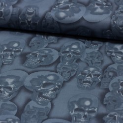 Baumwollstoff Nicoles Prints Mist + Bone Skull rauchblau  Alexander Henry