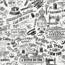 Baumwollstoff Timeless Treasure  Sewing Chalk Word by Gail Gadden